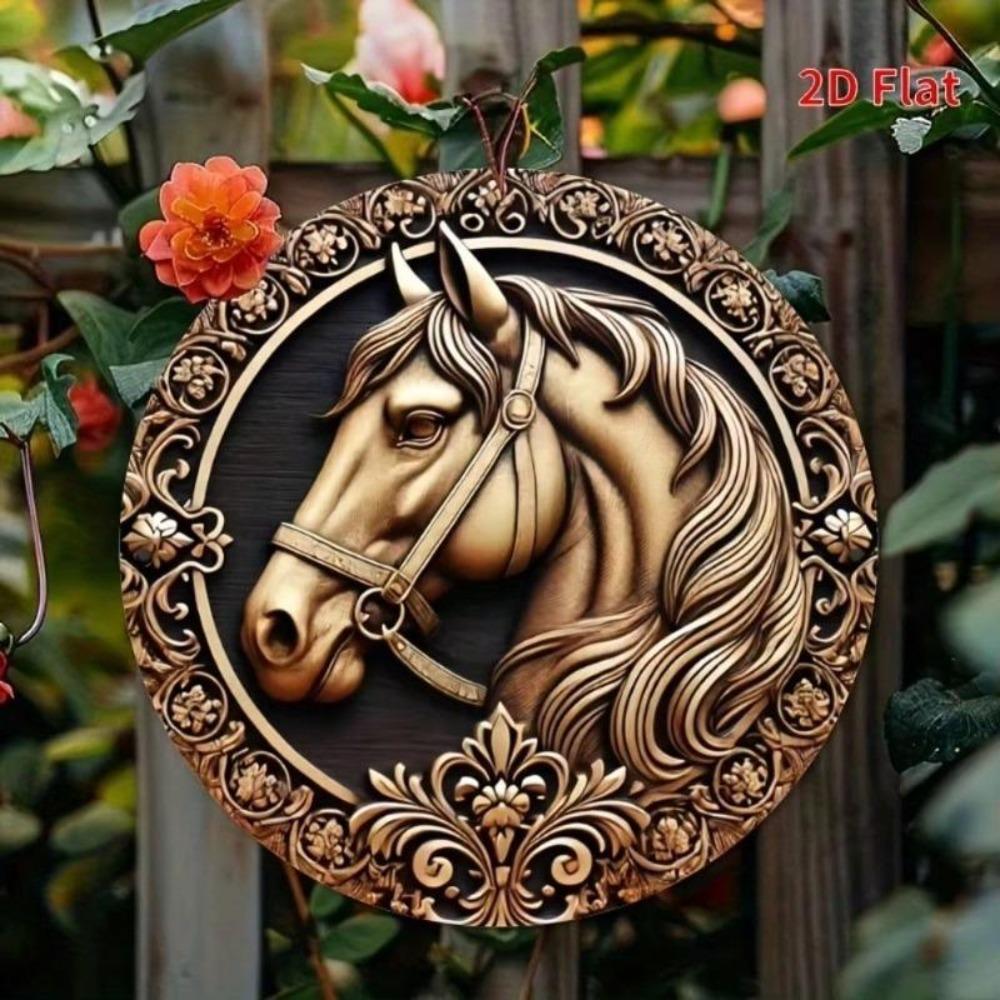 Horse Aluminum Metal Wall Art Round Decor Living Room Sign 2D Flat Print