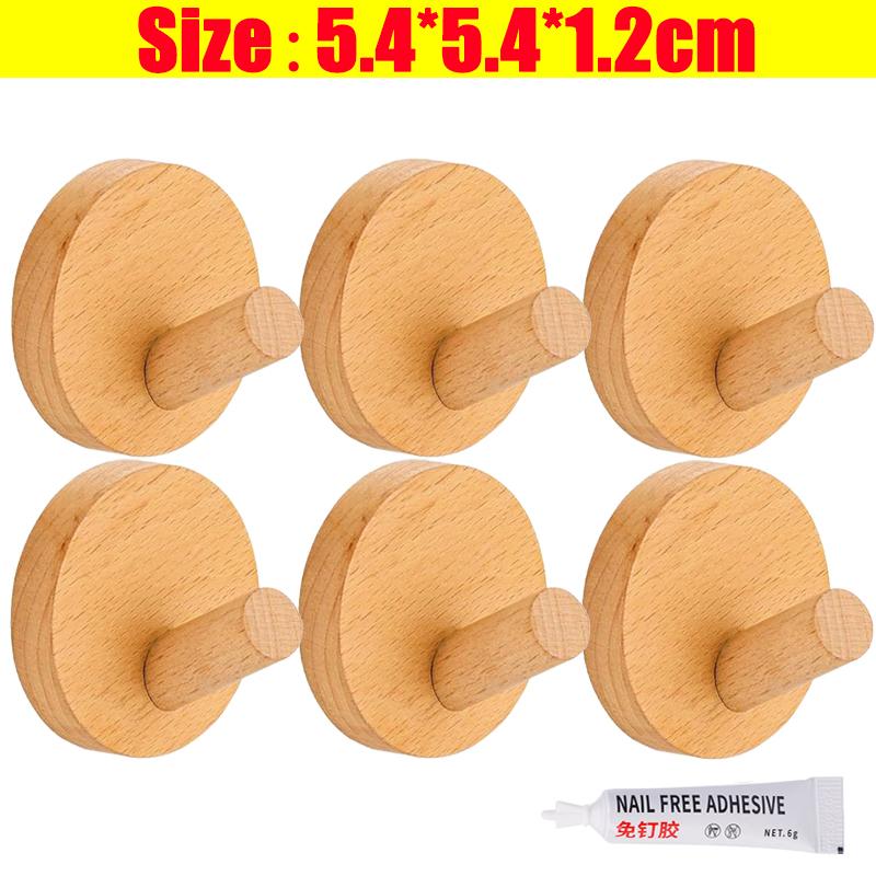 Wooden Wall Hooks Wall Mounted Self Adhesive Wood Hook with Glue Heavy Duty Hangers Rack for Towel Key Hat Home Organizer Holder