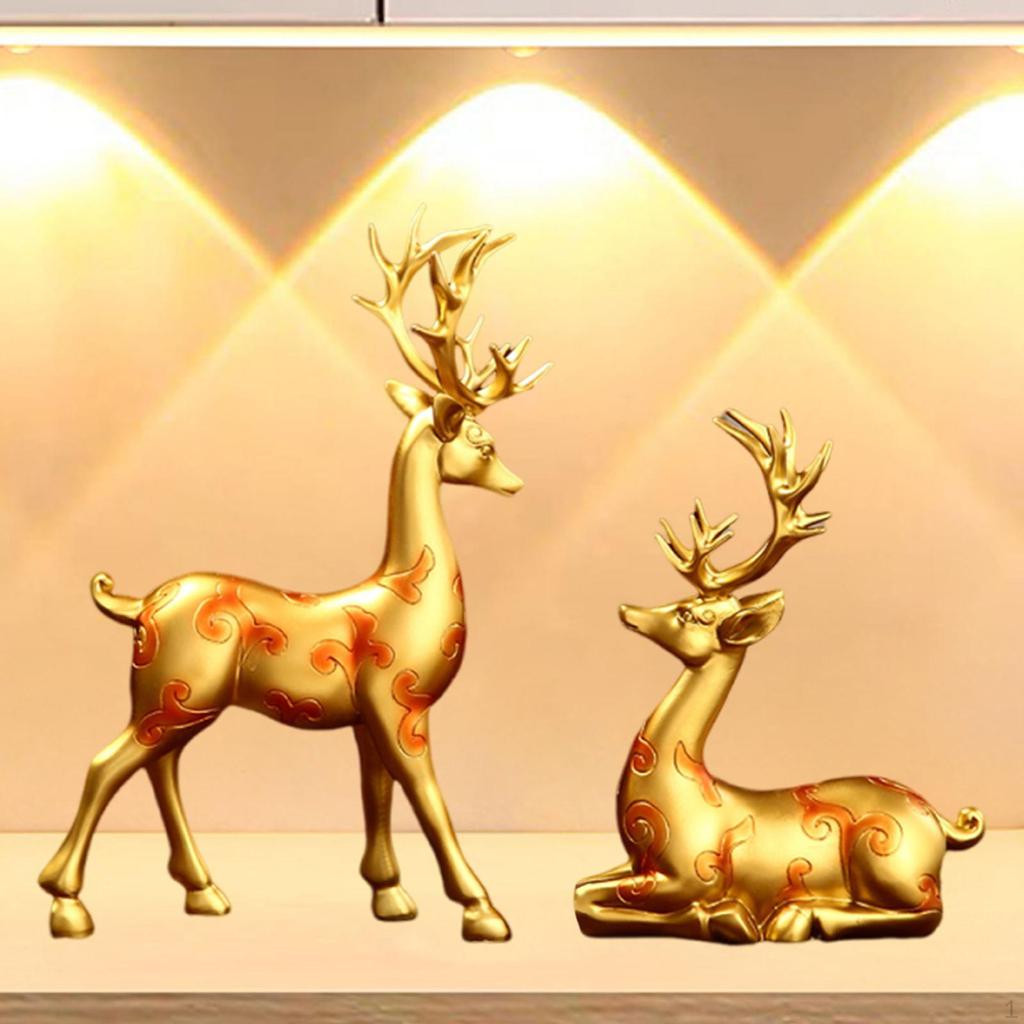 2 Pieces Resin Deer Sculptures Animal Statues,Collectible,Desktop Ornament Reindeer Statues for