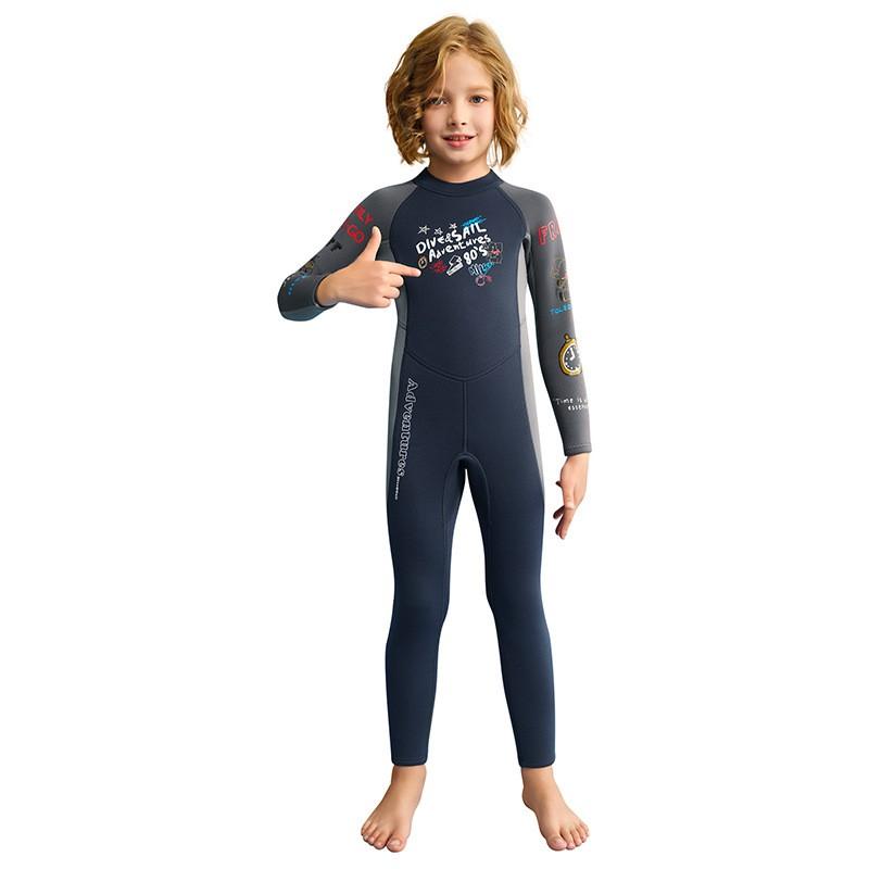 

Children s Diving Suit 2.5MM One-piece Long-sleeved Warm Boys Swimming Cold Snorkeling Surfing S темно-серого