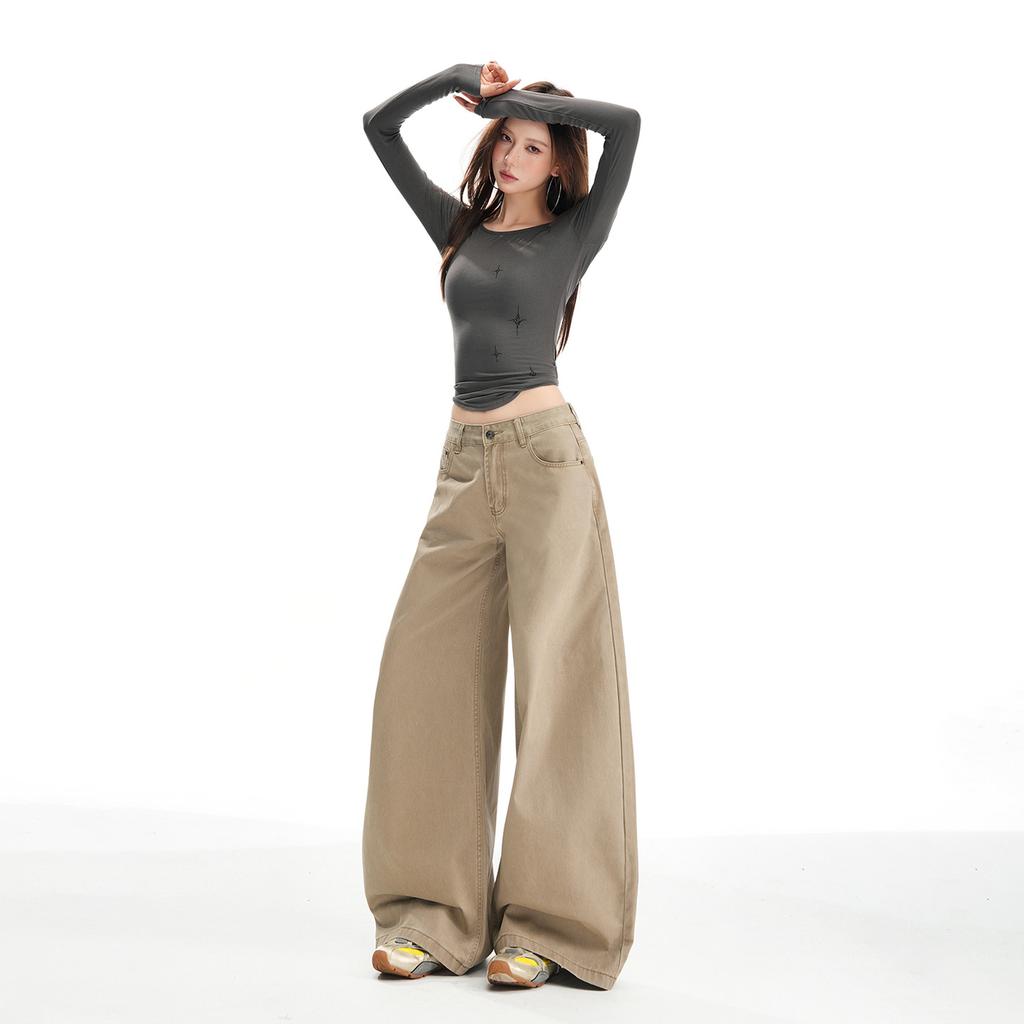 Khaki A Version Wide-leg Jeans Women's Autumn and Winter New Low-rise Loose Casual Versatile Floor Pants