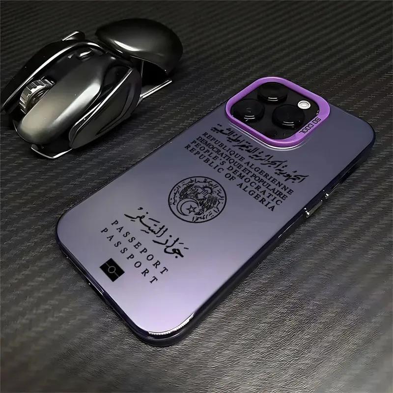 Algeria Passport Phone Case For iPhone 16 14 Pro Max 15Plus 11 13 12 16e SE3 7 8 XS XR Candy Matte Letter Shockproof Cover Coque