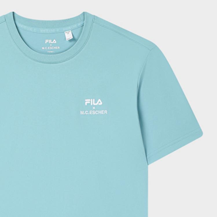FILA X M.C. ESCHER Heritage Series Minimalist Fashion Knitted Short Sleeve T-Shirt Men Tops F11M538129F-LG