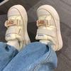 Plateau Weiße Schuhe Damen Herbst Retro Hässlich und Niedlich Klettverschluss Canvas Schuhe Student Vielseitige Freizeit-Sneaker