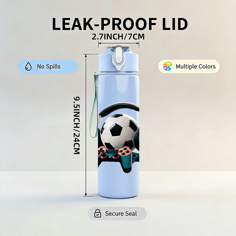 1PC Cute Soccer Ball Cartoon 750ml Color Plastic Sports Water Bottle Leakproof Flip Straw Lid Suitable for Sports Office Home Use