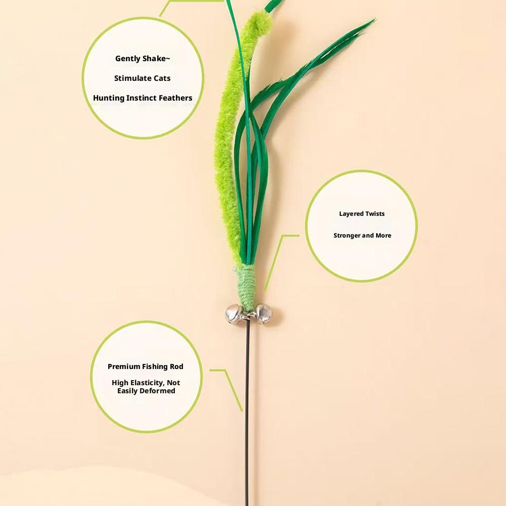 Cat Wand Toy Interactive Tail For Indoor Cats,Small Feather Flowing Feather Tips,Cat Teasing Stick Bite Resistant Pet Supplies