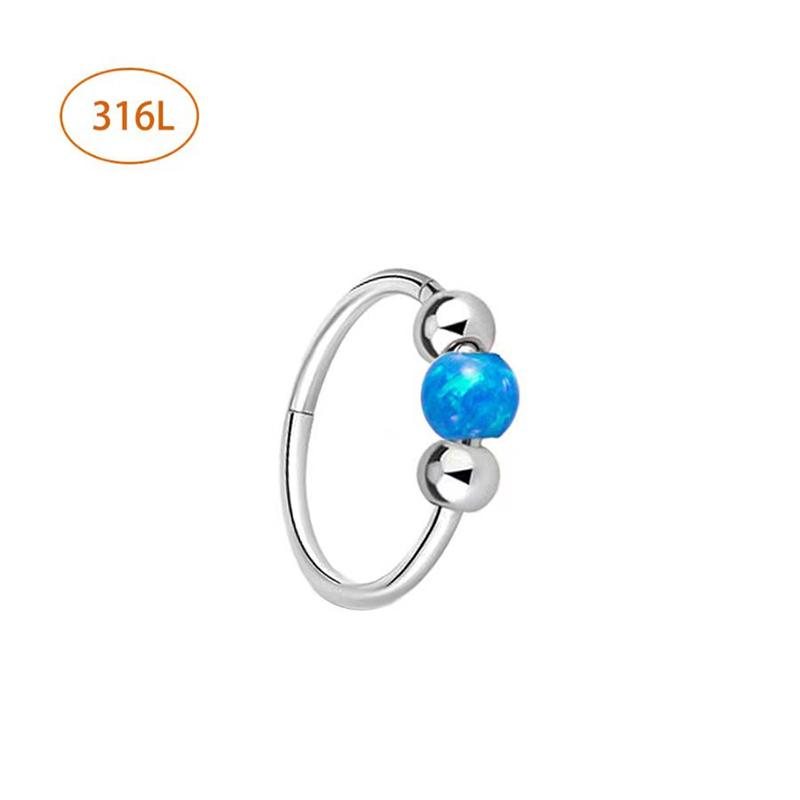 1Pc Blue Opal Nose Piercing Gold Color Septum Ring Stainless Steel Nose Clicker Ear Helix Cartilage Piercings 18G Jewelry