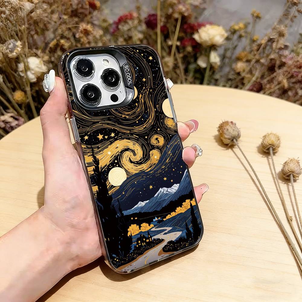 

Чехол для телефона Звездная ночь Ван Гога для iPhone 17,16,15,14,13,12,11 Plus,Pro Max,XS,Красочный серебристый чехол для телефона Funda Cover iPhone12Pro