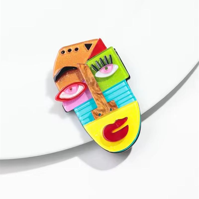 Kreative Acryl Abstrakte Charakter Figur Broschen für Damen Neue Bunte Harz Anime Gesicht Abzeichen Pins Kleidung Accessoires Geschenk