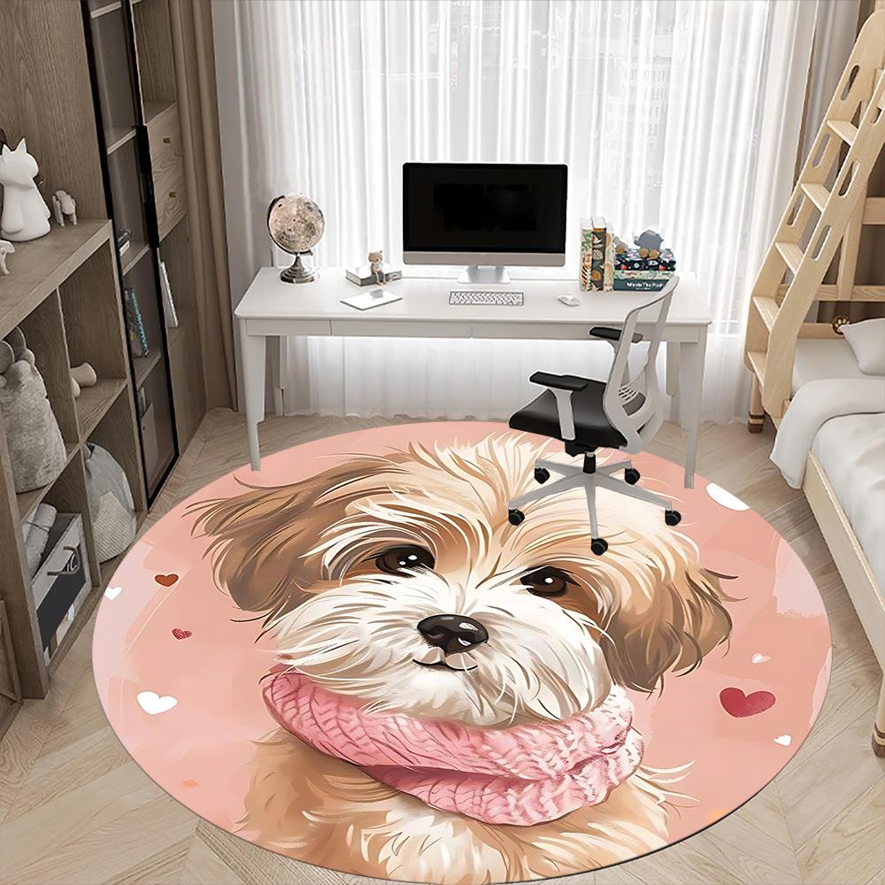 1PC Puppy Scarf Office Round Area Rug, Indoor Mat Suitable ForOffice, Under Office Chairs Bedroom Living Room Home Decor, Room Deco,  F156