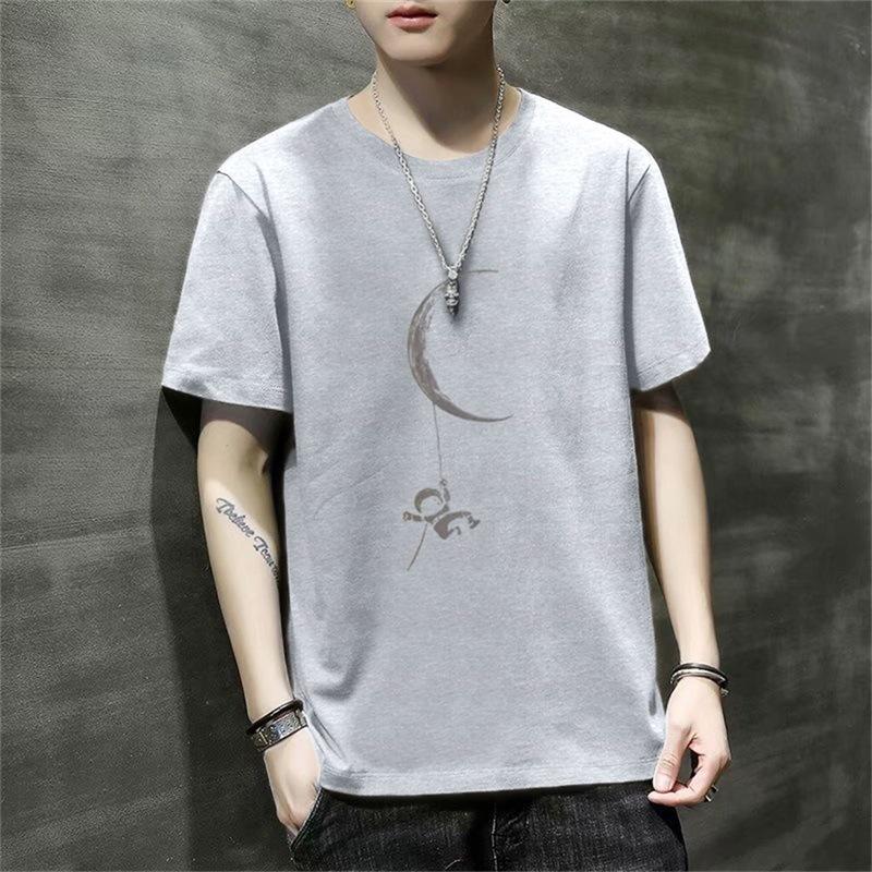 Men'S Short-Sleeved T-Shirt New Summer Trend Korean Version Loose Bottoming Shirt Clothes T-Shirt Large Size Teen