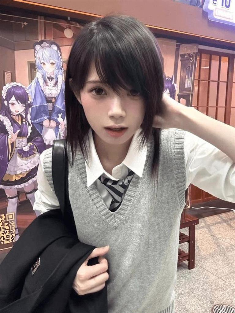 Japanese School-Style Embroidered V-Neck Knitted Vest for Women