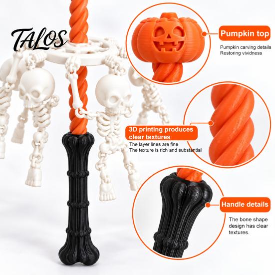 Unique Halloween Party Favors Rotatable Pumpkin Skull Wand Toy, 3D Printed Prop, Rotating Skeleton Sensory Toy Design Spinner for And Costume