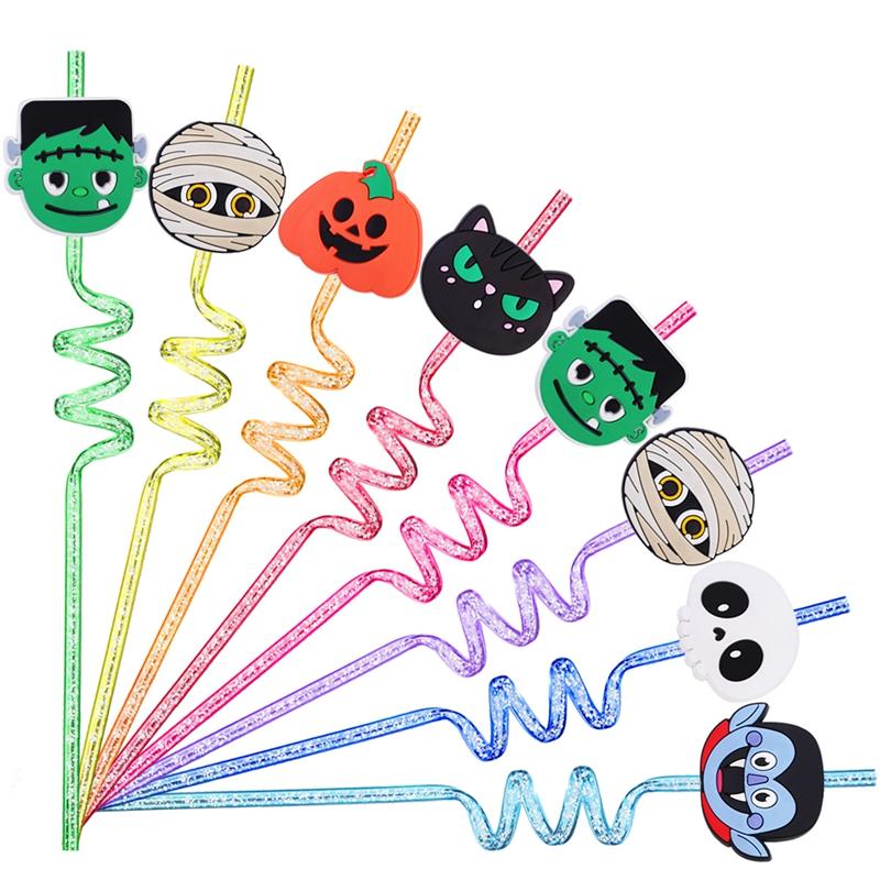 6pcs Straw Reusable Cartoon Spiral Straw Children's Birthday Party Decorations Supplies Juice Straws Party Gifts
