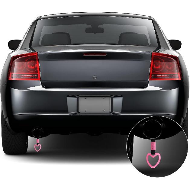 BBTO 2 Pieces Heart Shaped Car Handle Straps Drift Charm Rear Bumper Warning Ring Decor Subway Bus Broken Heart Handle For Car Interior(Light Pink)
