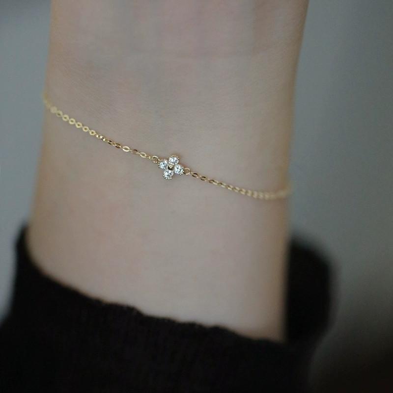 925 Sterling Silver Exquisite Lucky Flower CZ Link Chain Stackable Sweet Bracelet For Women Daily Fine Jewelry