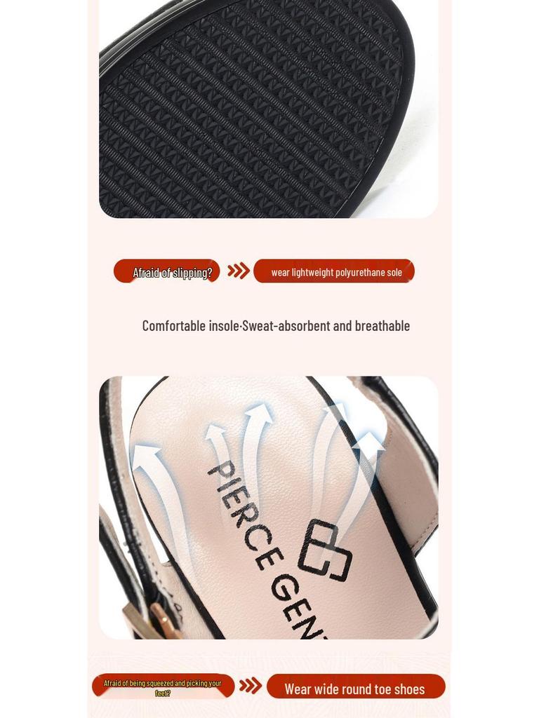 Sandale de damă 2023 cu toc gros și o singură baretă - Versatile, cu talpă moale, modă de vară pentru femei de vârstă mijlocie