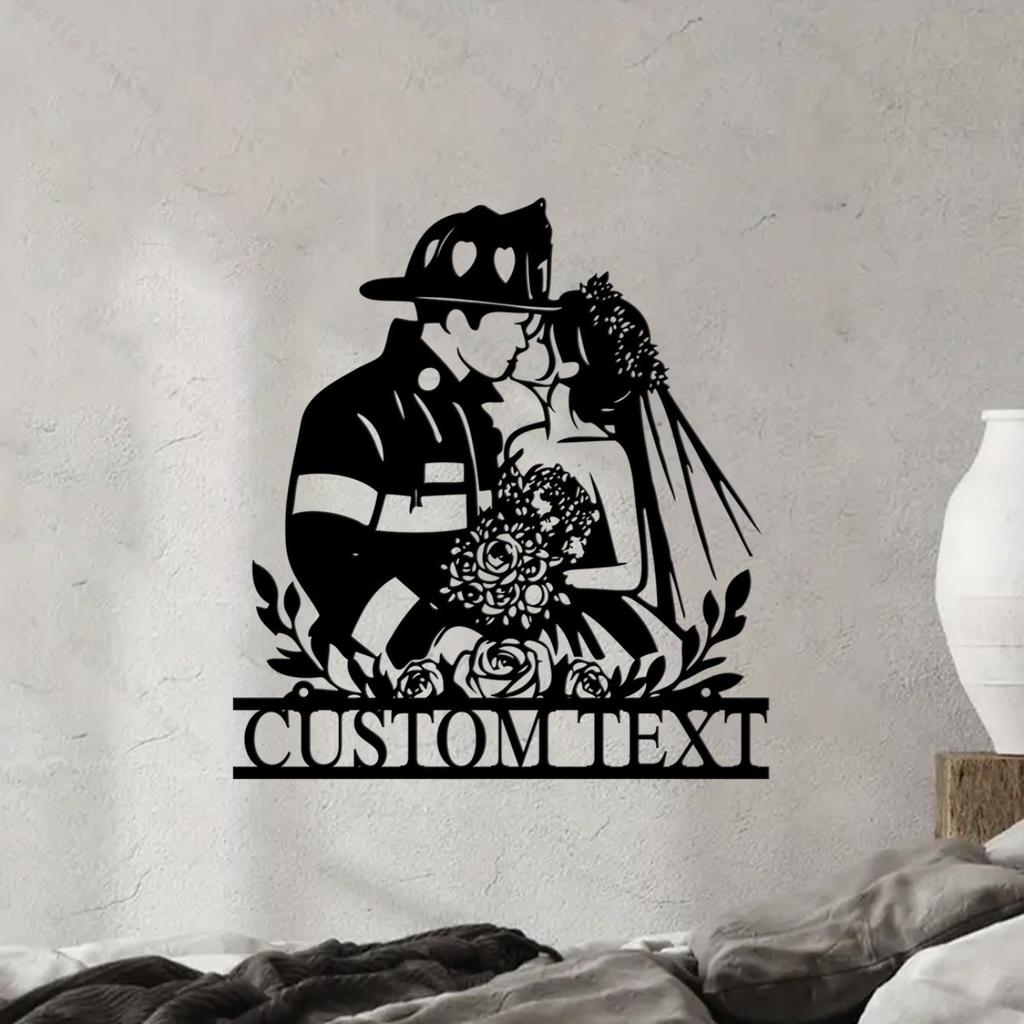 Custom Firefighter Couple Metal Wall Art Personalized Name Sign Home Decor Hot Sale