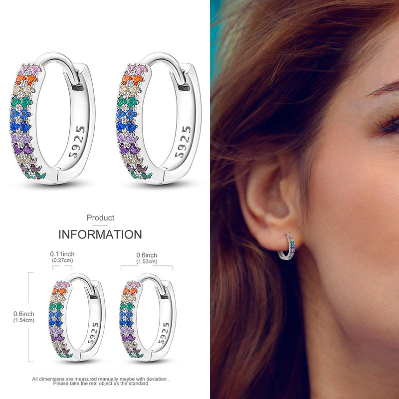 Boucles d'Oreilles Créoles en Argent 925 Zircon Coloré Boucles d'Oreilles Créoles Pavées Pour Femmes Filles Bijoux Cadeau