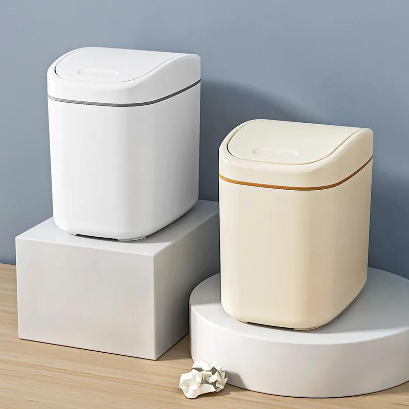 Desktop Trash Can Small Mini Garbage Can Plastic Dustbin with Shake Cover for Home Office Waste Bins Household Cleaning