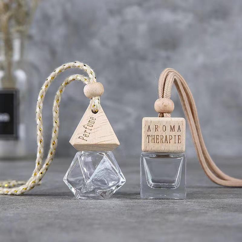 Clear Square Cap Car Perfume Bottle - Glass Pendant