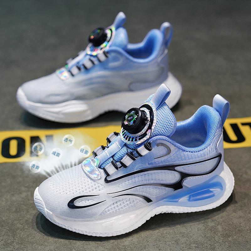 Boys' Sneakers Autumn Mesh Breathable Spring and Autumn Rotating Button Children's Shoes Boys Running Shoes Super Lightweight