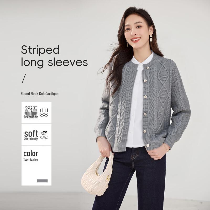 

Women s Cable Knit Round Neck Cardigan One Size F(170/88A)