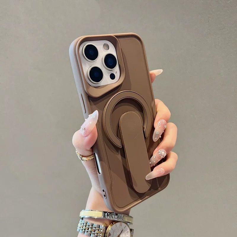 For Magsafe Liquid Silicone Invisible Bracket Phone Case For iPhone 16 15 14 13 12 11 Pro Max Magnetic Wireless Charging Cover