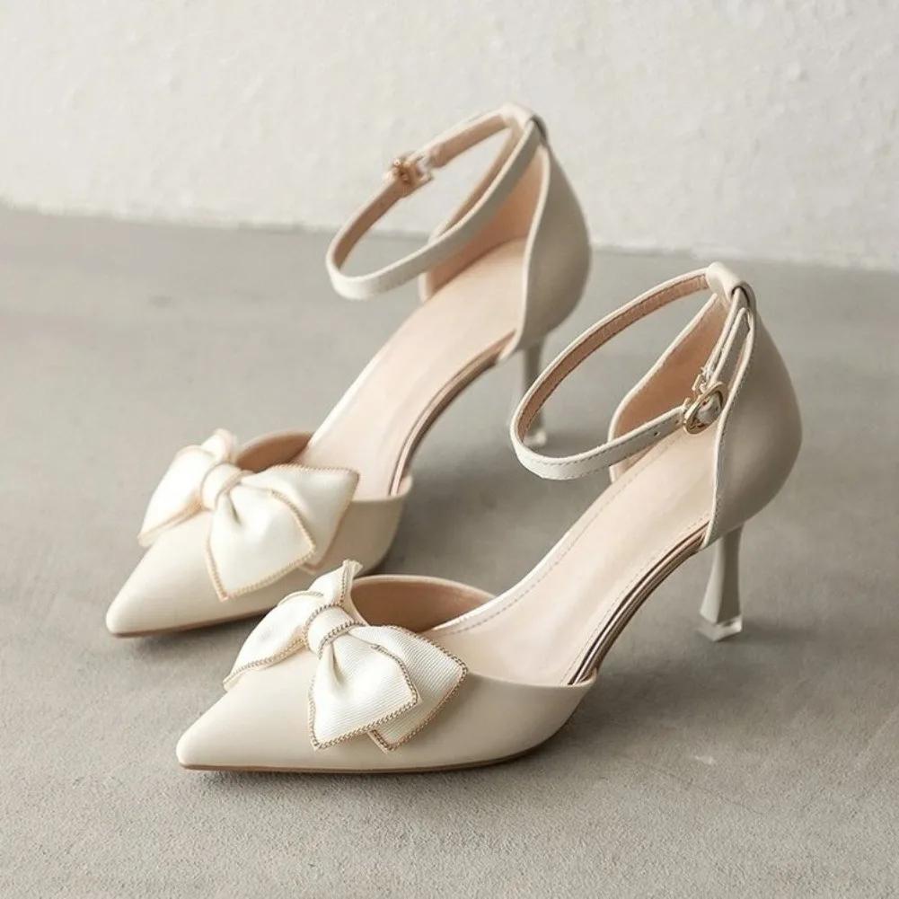 Tacchi Medi Scarpe da Donna Tendenza Punta Appuntita Farfalla Stiletto Elegante Abito Matrimoni Festa Nuziale Bianco Designer