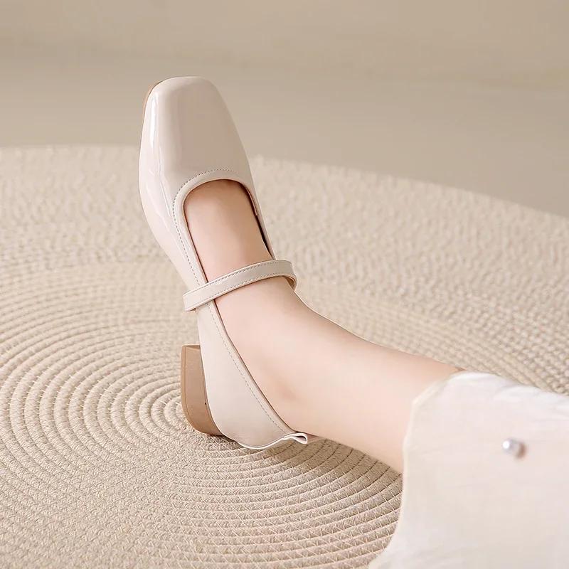 2025 Spring Patent Leather Women Mary Jane Shoes Fashion Soft Sole Shoes Elegant Wedding Party Shoes