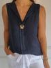 Casual Sleeveless Shirt Lady Fashion Button V-Neck Pullover Solid Top For Women Holiday Office Tops Shirts Women Clothes Summer