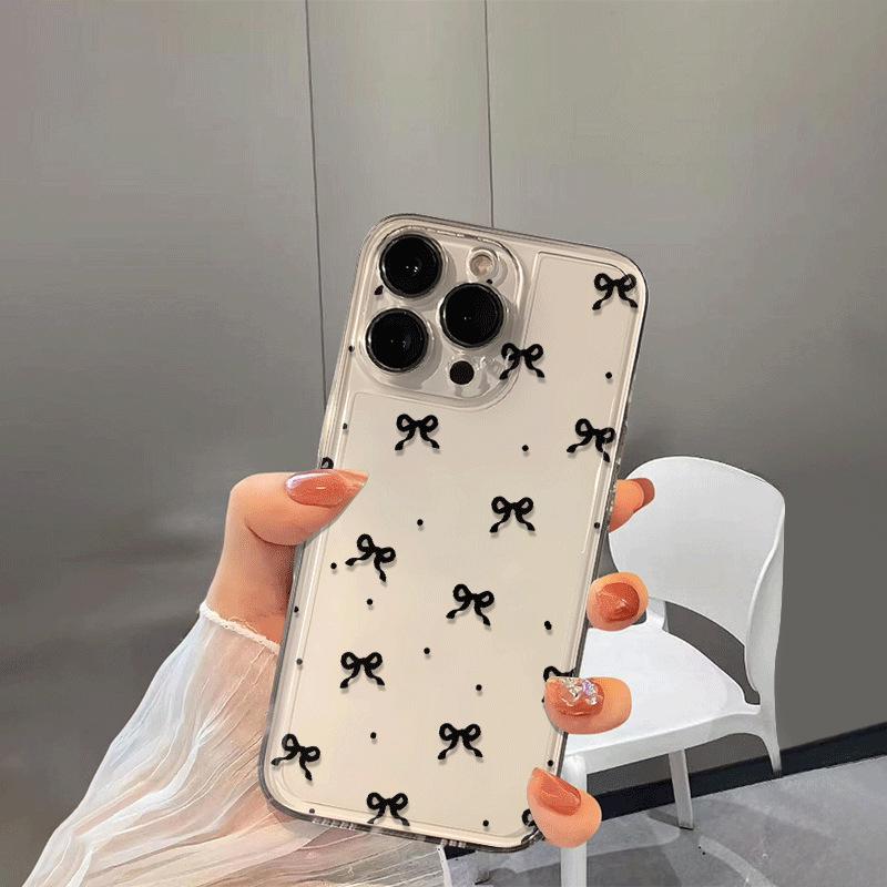 Transparent Black Bow Polka Dot Case for Apple 16/15/14 Pro Max & 13/12