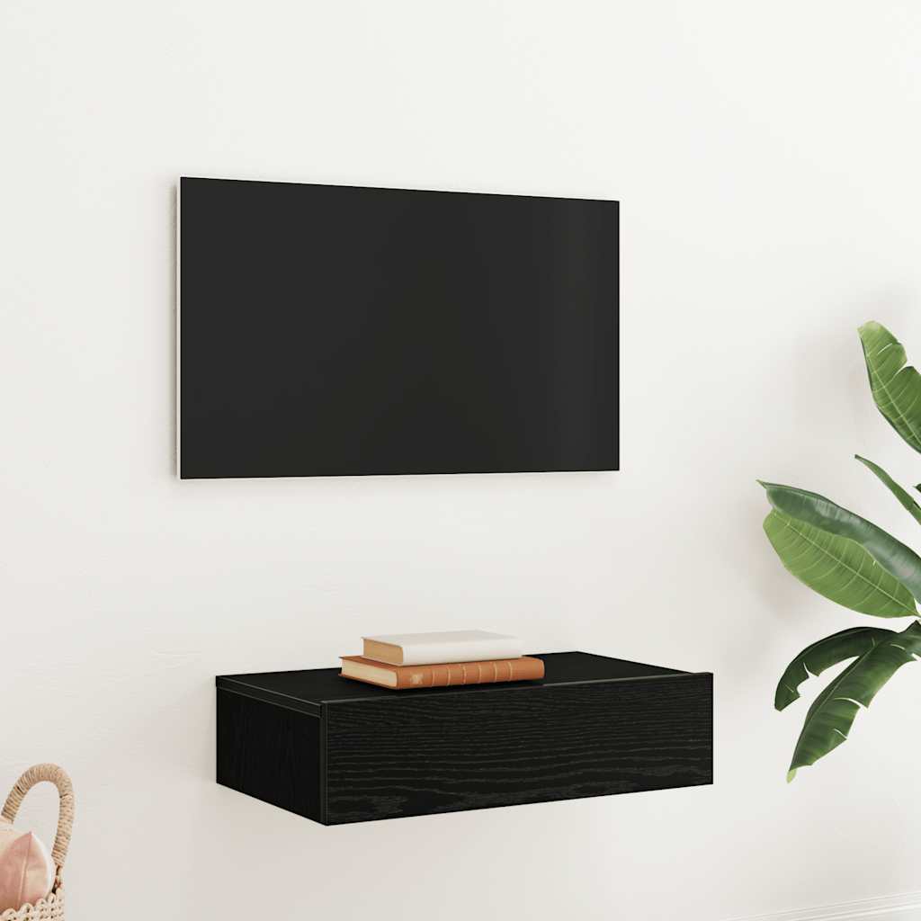 TV Cabinet with LED Lights Black Oak 60 X 35 X 15.5 Cm