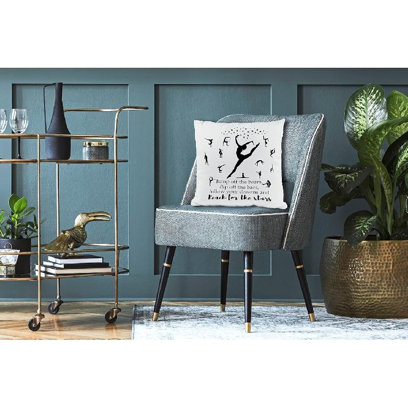 Gymnast Jump Off The Beam Flip Off The Bars Follow Your Dreams Soft Throw Pillow Cover Cushion Cover Decor for Sofa Couch Bed 18x18 Inch Girls