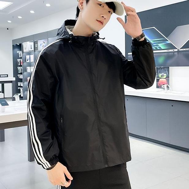 Men Jackets Fashion Hooded Striped Sports Coat Men Loose Sports  Jacket