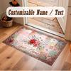 Floral Garden Theme Crystal Velvet Floor Rug Personalized Custom Name Text Warm Carpet Home Decoration