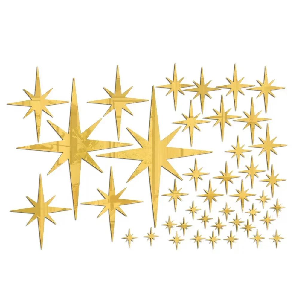 82 Pcs Acrylic Removable Mirror Wall Stickers With 3D Stars Suitable For Home Bedroom Living Room Children's Room Decoration