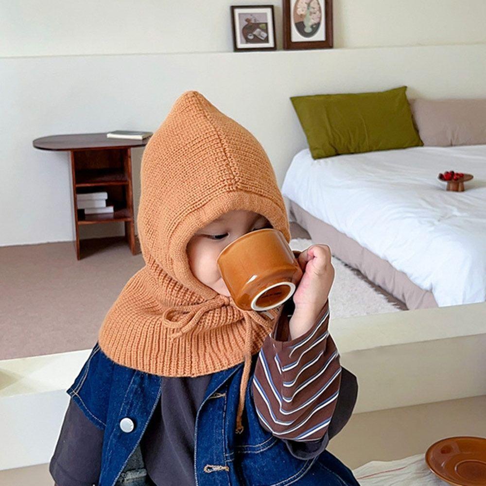 Ears Neck Baby Balaclava Hat One-piece Knitted Cap Durable Scarf Mask Hats  Autumn and Winter