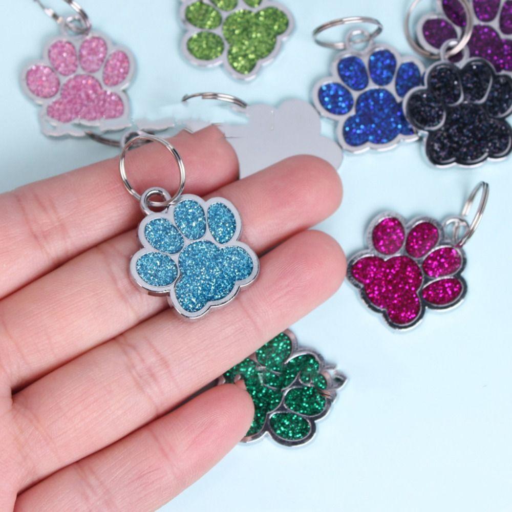 Cat Dog Paw Print Pet Glitter Pendant Personalized Pet Collar Tag Pendant Dog Cat Tags  Puppy