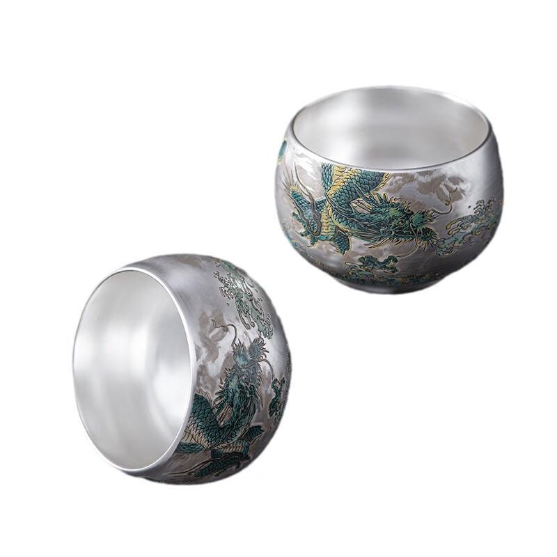 Chaxun Dragon Year Gilded Silver Kung Fu Tea Cup with Redwood Gift Box