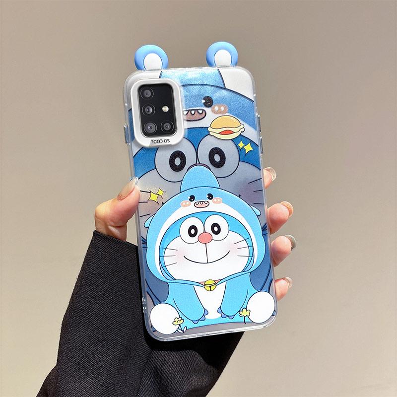 KEYSION Cute Ear Cartoon Case for Samsung A51 4G A31 with Lanyard Soft Silicone+PC Shockproof Phone Cover for Galaxy A31 A51 4G