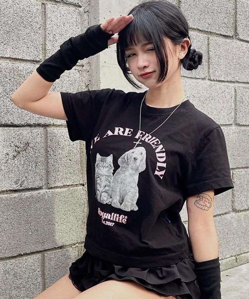 ROYALLIFE Rl1014 Cat & Dog Halftone Short Sleeve - Black