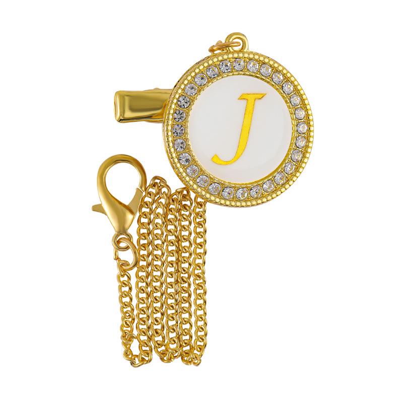 Metallic Diamond Baby Pacifier Clip with 26 Alphabet Options