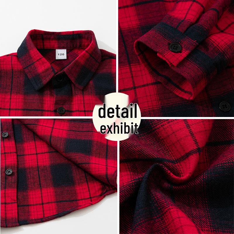 Boys' Spring & Autumn Plaid Long-Sleeve Shirt - Korean Style, Comfortable, Pure Cotton for Older Kids