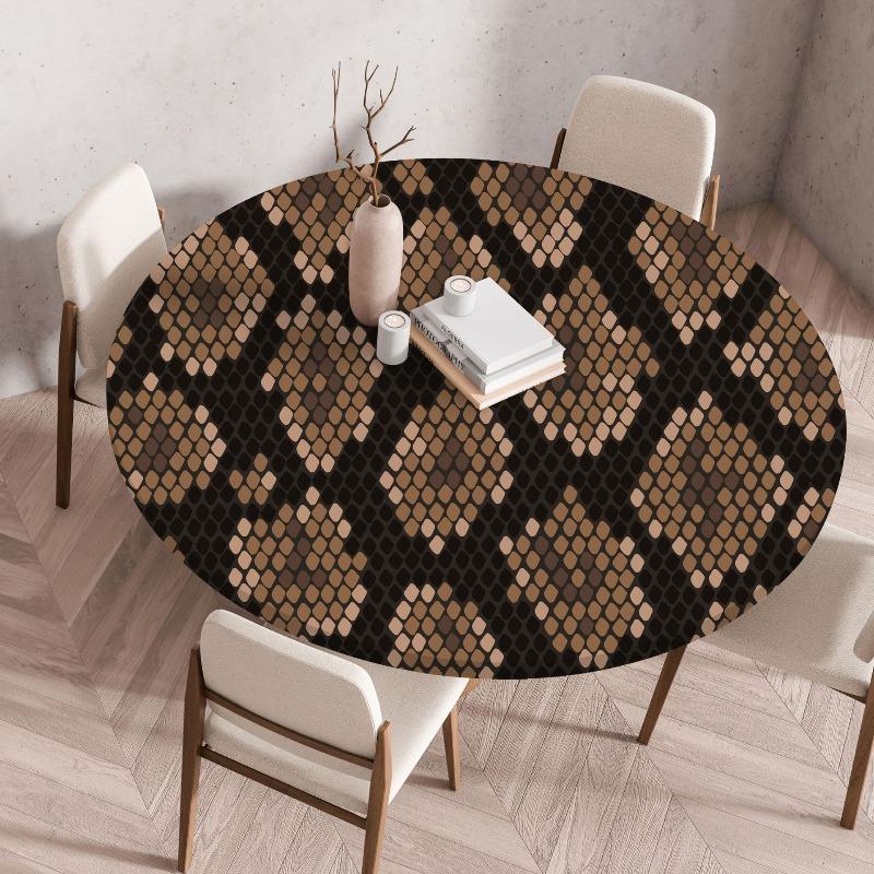Creative Animal Fur Texture Patten Round Table Cover Fitted Vinyl Tablecloth Elastic Edged Waterproof Dining Table Cloth