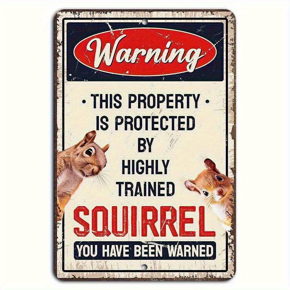 Vintage D Flat Warning This Property Is Protected By Highly Trained Squirrel Funny Retro Tin Sign  Humorous Squirrel Lover T 20x30cm（7.8x11.8inch）