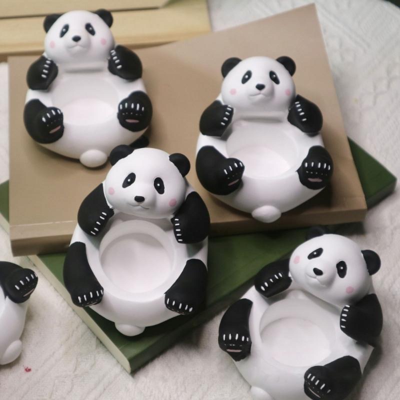 62KD Panda Tealights Stand with Fine Craftsmanships for Room Accent