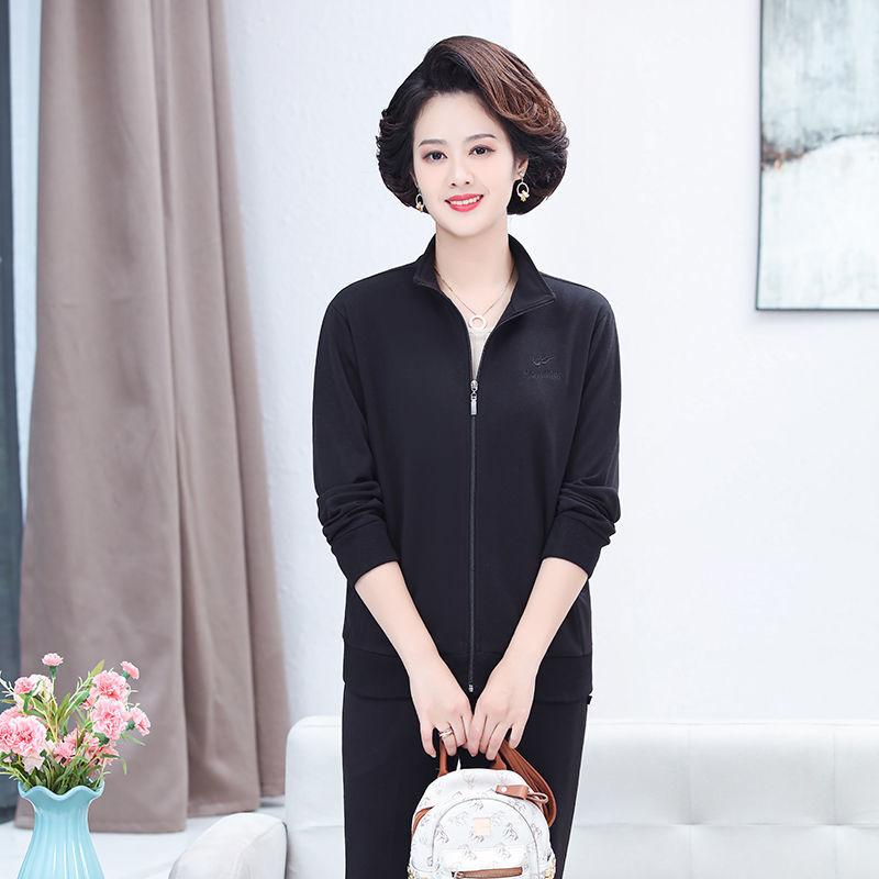 Куртка со стойкой воротником Женская спортивная одежда Кардиган на молнии Куртка для матери среднего возраста Весна и осень XXXXXL чёрный