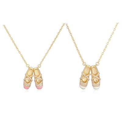 Stylish Ballet Slipper Pendant Necklace For Women Colorful Enamel Detailing Brass Chain Jewelry Anniversary Present