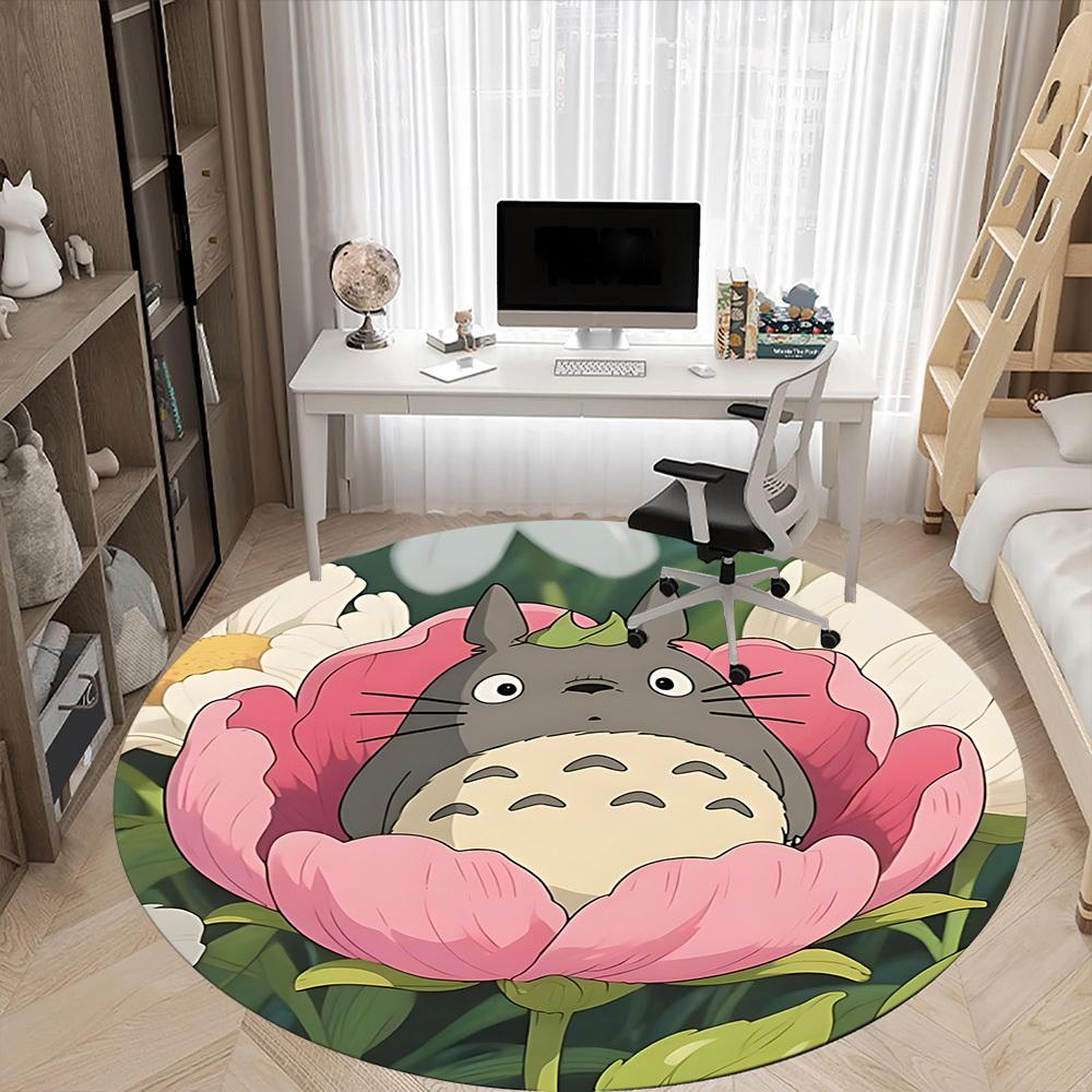 1pc Flower Totoro Office Round Area Rug, Under Office Chairs Bedroom Living Room Home Decor  a1022303